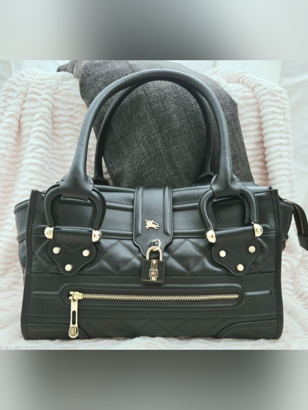 Authentic Burberry Manor Quilted Xl Brown Luxury Satchel Handbag Business Bag